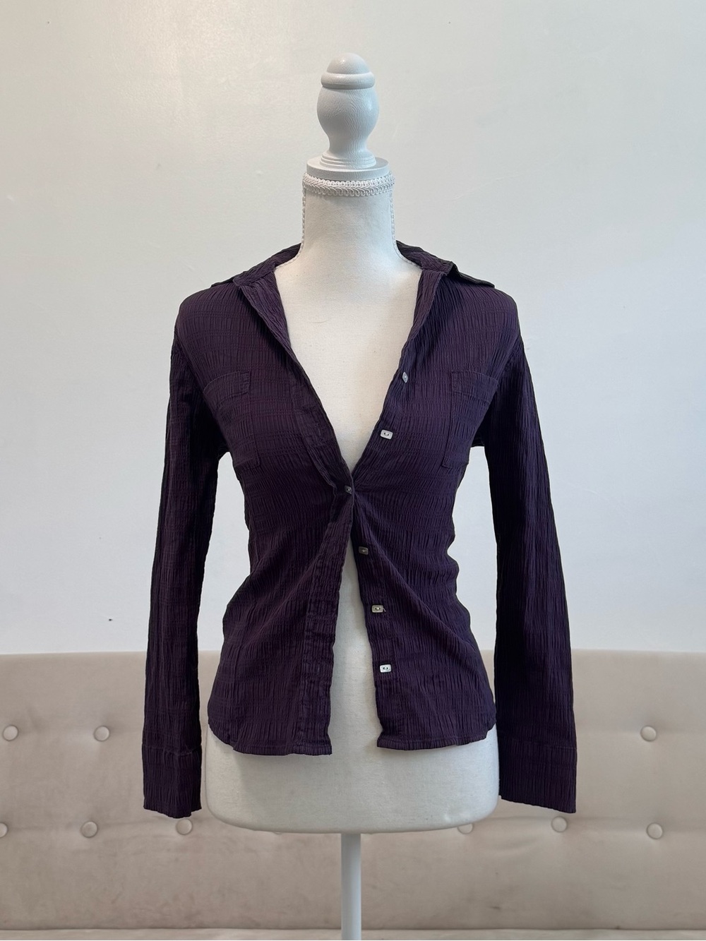 Long Sleeve Button-Down Shirt in Deep Plum